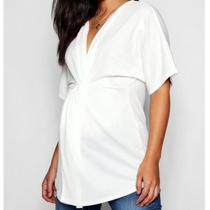 White Front Twist Kimono Sleeve Blouse Size - 10